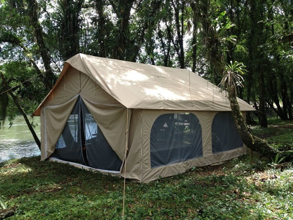 Colorado Lodge - Custom Lodge Tent shown along river in Amazon forest.  Highest quality material and craftsmanship. Made in USA. Custom
