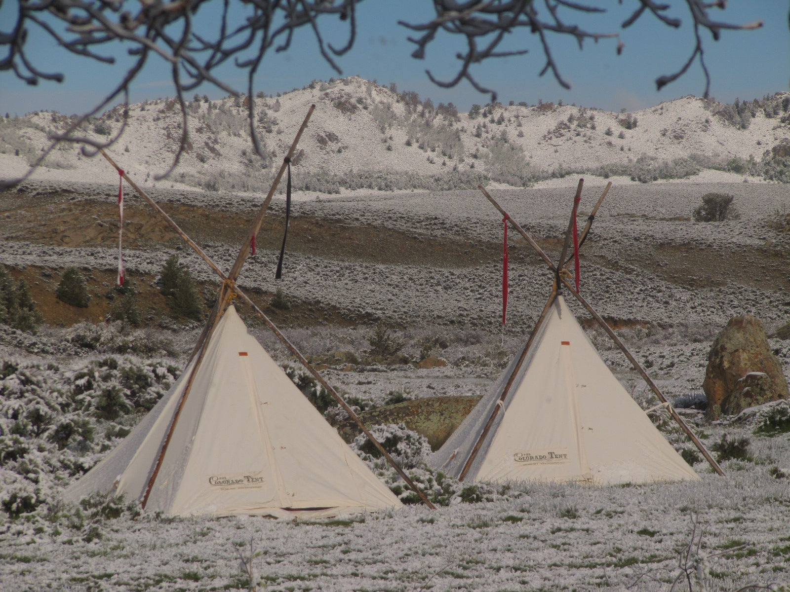 Colorado Tent (Denver Tent) - Cowboy Tipi (Range Tent) - In use at working ranch with natural lodge pole frame